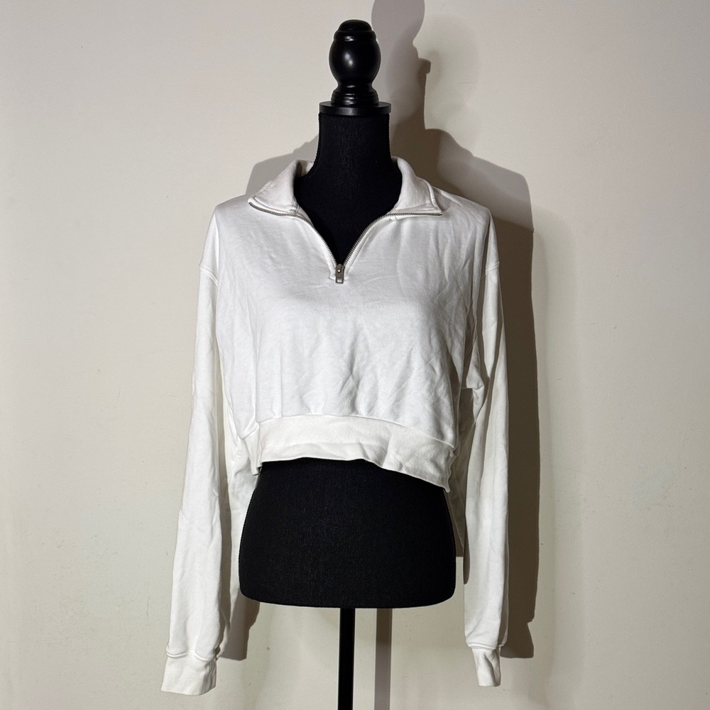 TNA Airy Fleece White Quarter Zip Pullover Sweatshirt Crop Top – Size M - Picture 1 of 5